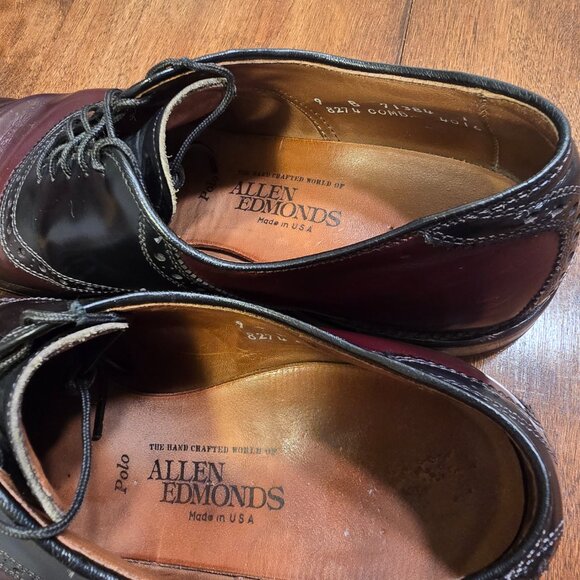 ALLEN EDMONDS Polo Men's Size 9B Two Tone Oxblood Saddle Dress Shoes Made in USA - Picture 6 of 15